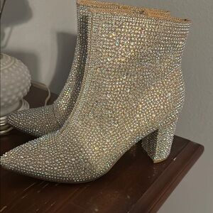 Silver Heeled Boots with Crystal Embellishments